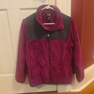 GirlsPlush Fleece North Face Jacket in Pink and Gray